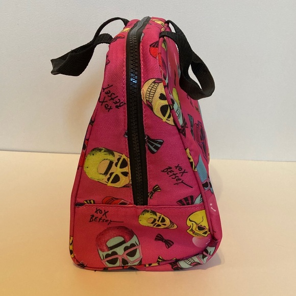 Betsey Johnson Insulated Zip Lunch Tote Skull Sunglasses Black & Pink Colorful - Picture 3 of 14